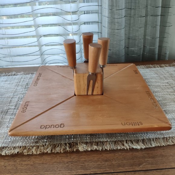 Wooden Lazy Susan Cutting Board Torre and Tagus VTG Cheese Board with Knives 13" - Picture 2 of 13